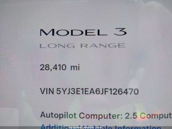 2018 TESLA MODEL 3 LONG RANGE/MID RANGE