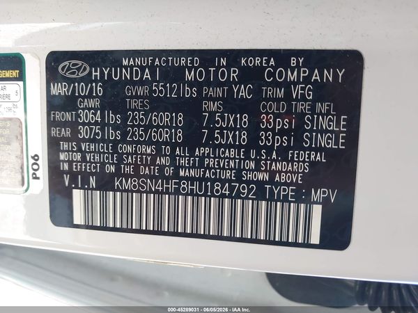 2017 HYUNDAI SANTA FE SE