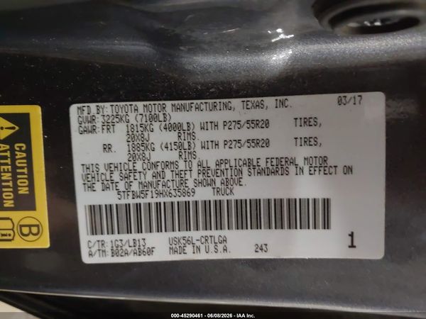 2017 TOYOTA TUNDRA LIMITED 5.7L V8