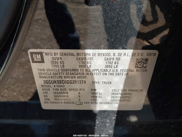 2016 CHEVROLET SILVERADO 1500 2LZ — I9