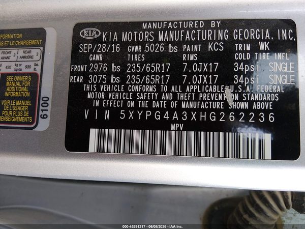 2017 KIA SORENTO 2.4L L