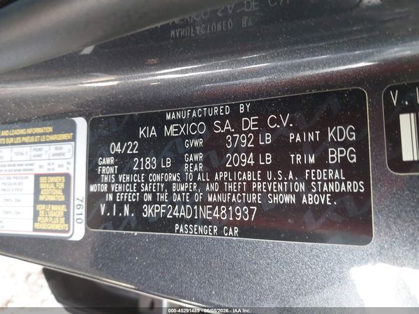 2022 KIA FORTE LXS