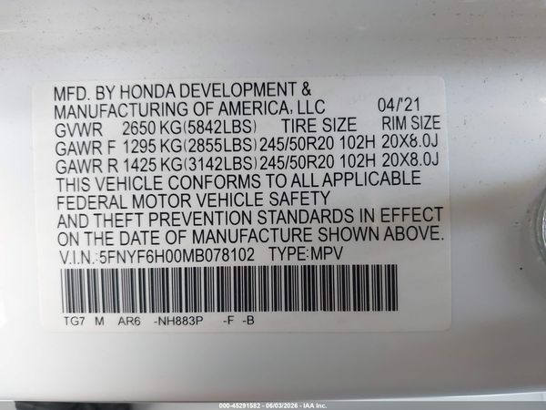 2021 HONDA PILOT AWD ELITE