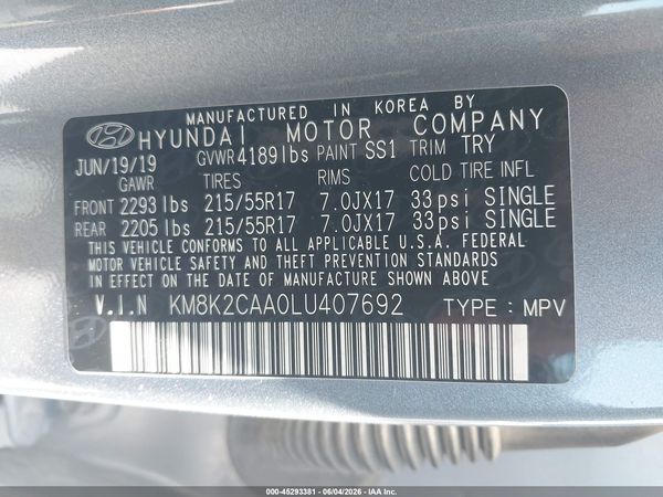 2020 HYUNDAI KONA SEL