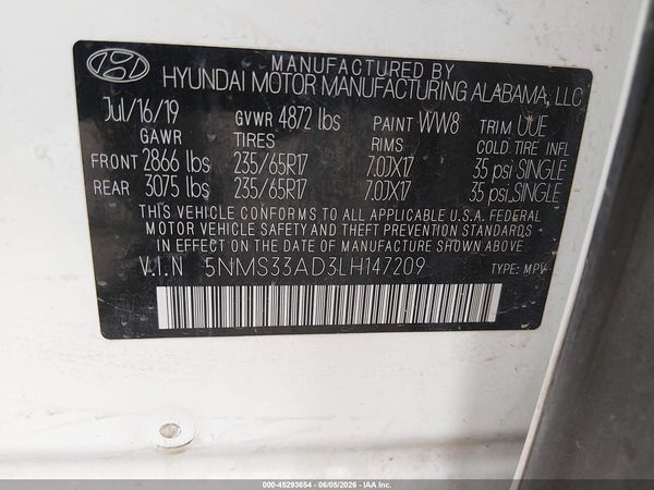 2020 HYUNDAI SANTA FE SEL