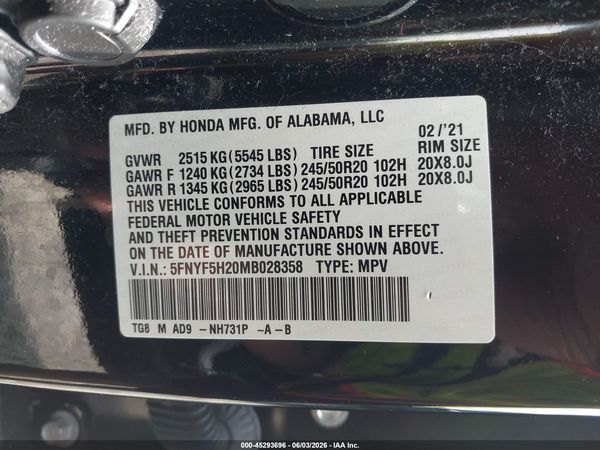 2021 HONDA PILOT 2WD SPECIAL EDITION