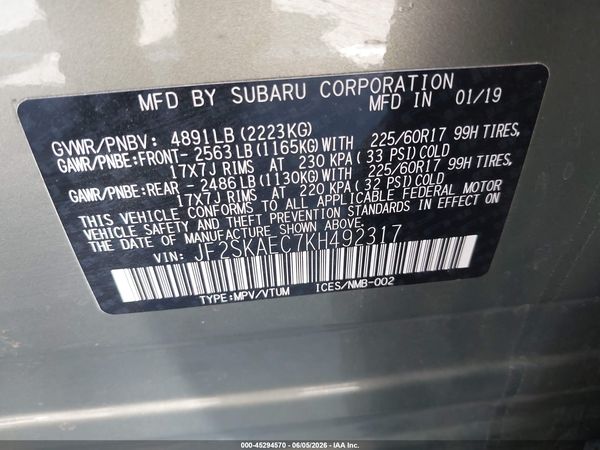 2019 SUBARU FORESTER PREMIUM — I9