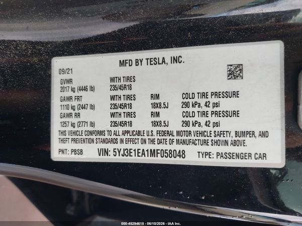2021 TESLA MODEL 3