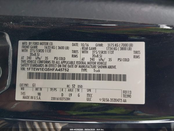 2017 FORD F-150 PLATINUM