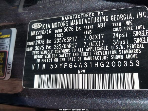 2017 KIA SORENTO 2.4L LX