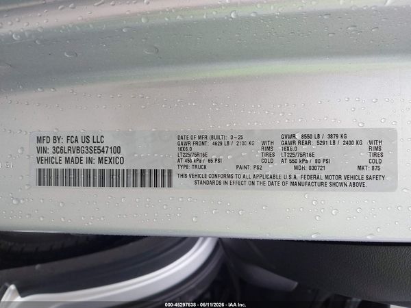 2025 RAM PROMASTER 1500 SLT+  HIGH ROOF 136 WB