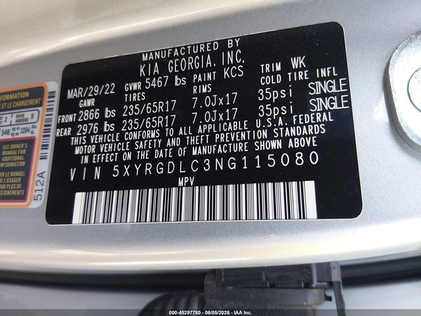 2022 KIA SORENTO LX