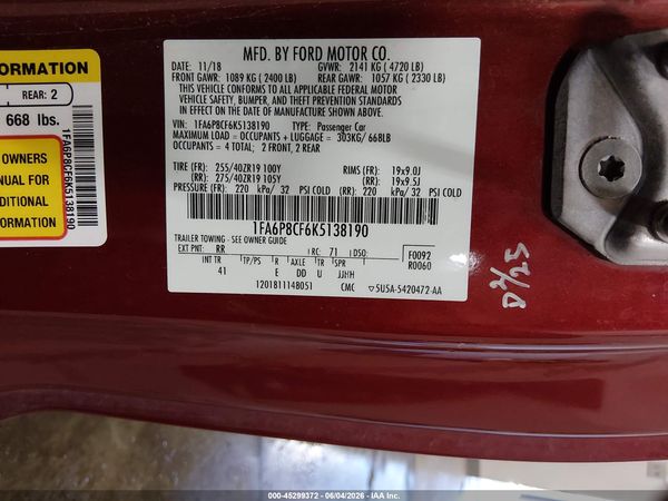 2019 FORD MUSTANG GT PREMIUM