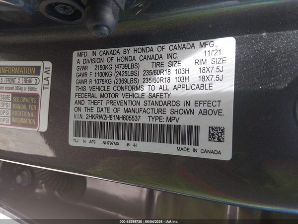 2022 HONDA CR-V AWD EX-L