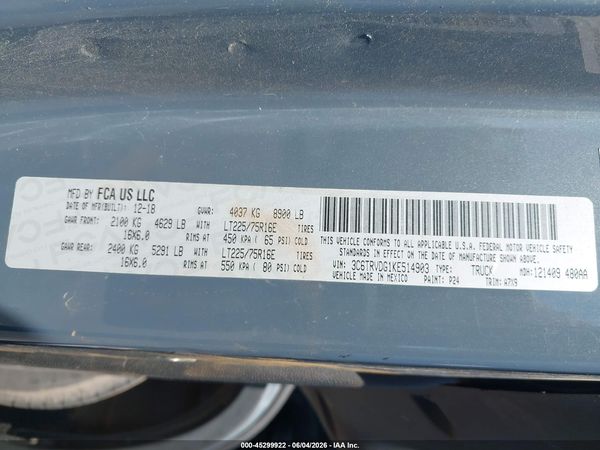 2019 RAM PROMASTER 2500 HIGH ROOF 159 WB