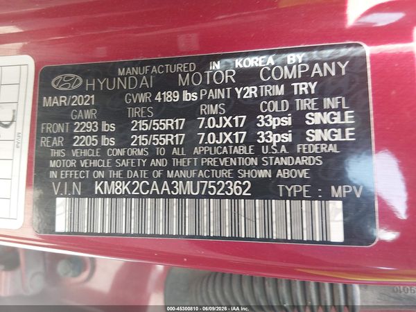 2021 HYUNDAI KONA SEL