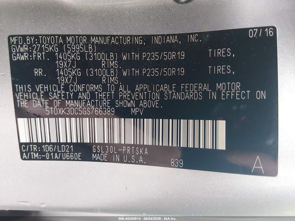 2016 TOYOTA SIENNA