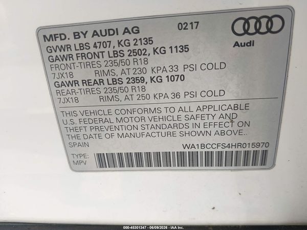 2017 AUDI Q3 2.0T PREMIUM