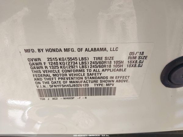 2018 HONDA PILOT EX