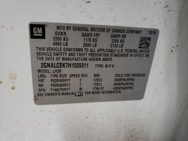 2017 CHEVROLET EQUINOX LT / FL