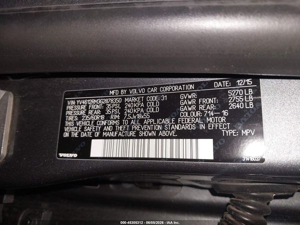 2016 VOLVO XC60 T5 PLATINUM