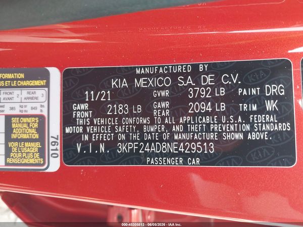 2022 KIA FORTE LXS