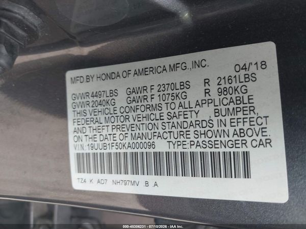 2019 ACURA TLX TECH PKG
