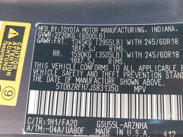 2018 TOYOTA HIGHLANDER LE PLUS