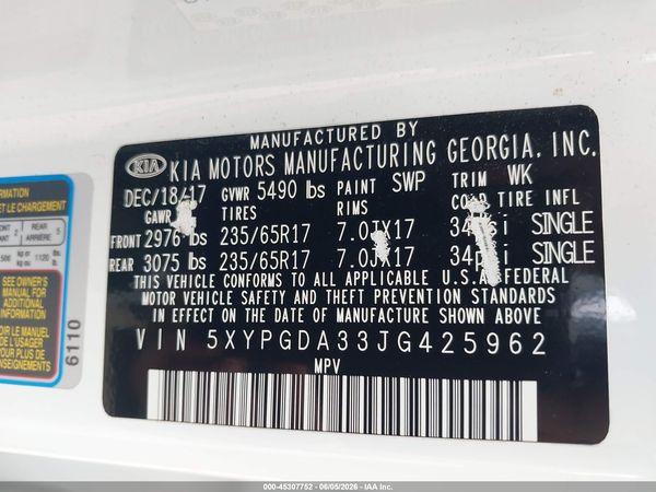 2018 KIA SORENTO 2.4L LX