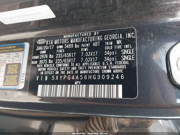 2017 KIA SORENTO 3.3L LX