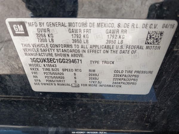 2016 CHEVROLET SILVERADO 1500 1LZ — I9