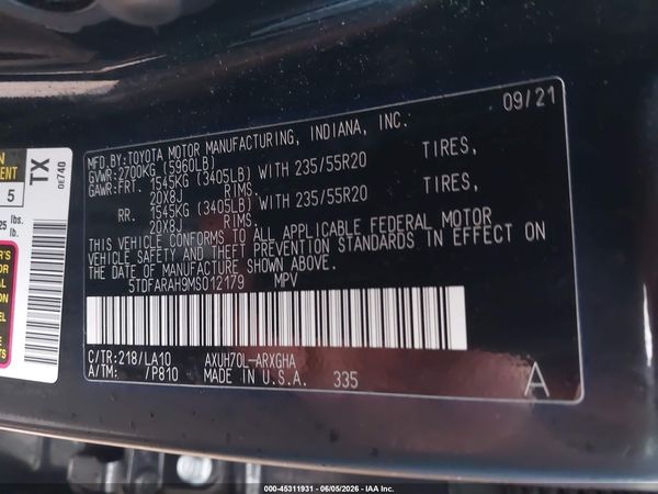2021 TOYOTA HIGHLANDER HYBRID PLATINUM