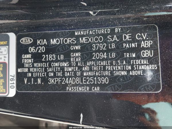 2020 KIA FORTE LXS