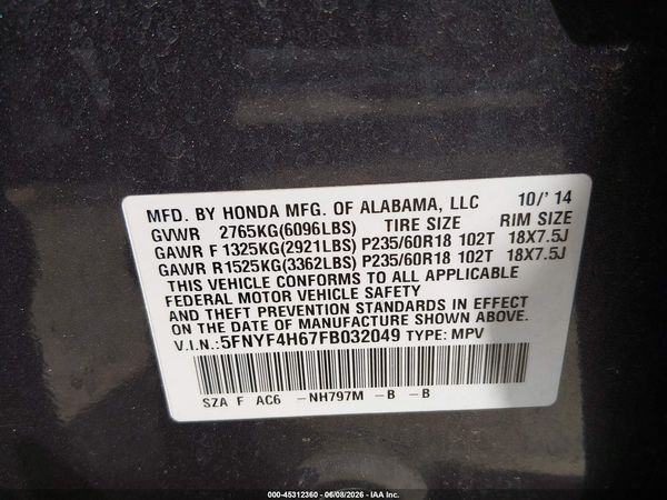2015 HONDA PILOT EX-L