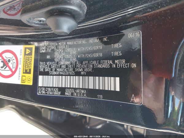 2016 TOYOTA HIGHLANDER LE PLUS V6