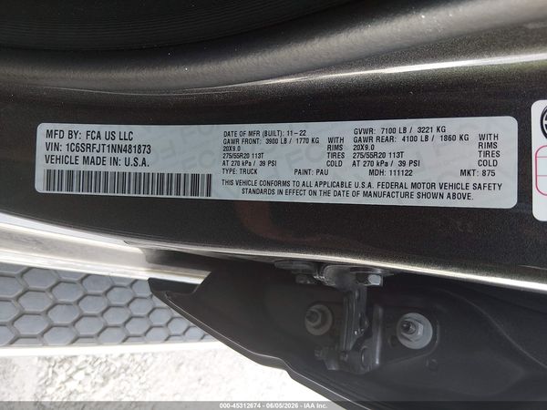 2022 RAM 1500 LARAMIE  4X4 5'7 BOX