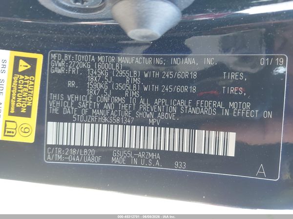 2019 TOYOTA HIGHLANDER XLE