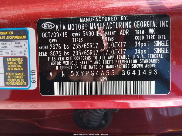 2020 KIA SORENTO 3.3L LX
