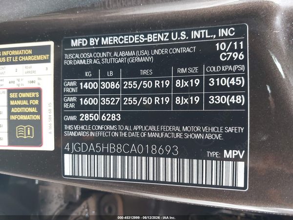 2012 MERCEDES-BENZ ML 350 4MATIC