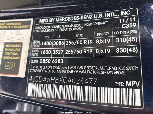 2012 MERCEDES-BENZ ML 350 4MATIC