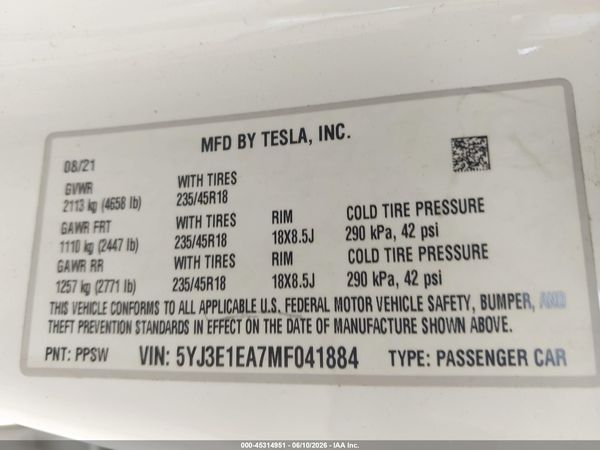 2021 TESLA MODEL 3