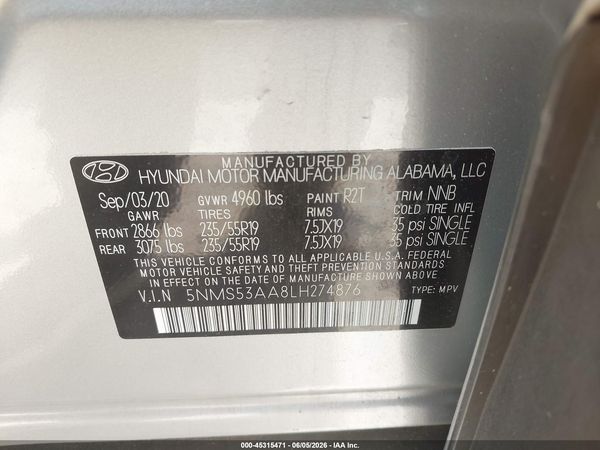 2020 HYUNDAI SANTA FE LIMITED 2.0T