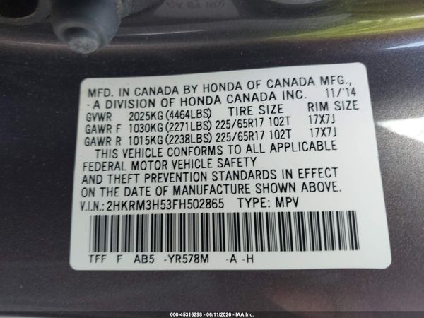 2015 HONDA CR-V EX