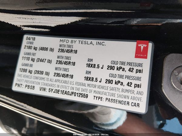 2018 TESLA MODEL 3 LONG RANGE/MID RANGE