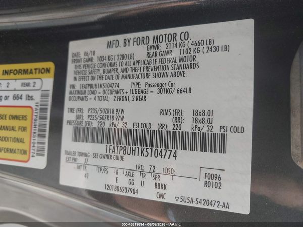 2019 FORD MUSTANG ECOBOOST PREMIUM