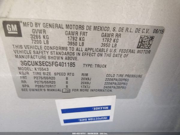 2015 CHEVROLET SILVERADO 1500 2LZ — I9