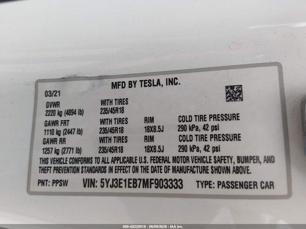 2021 TESLA MODEL 3 LONG RANGE
