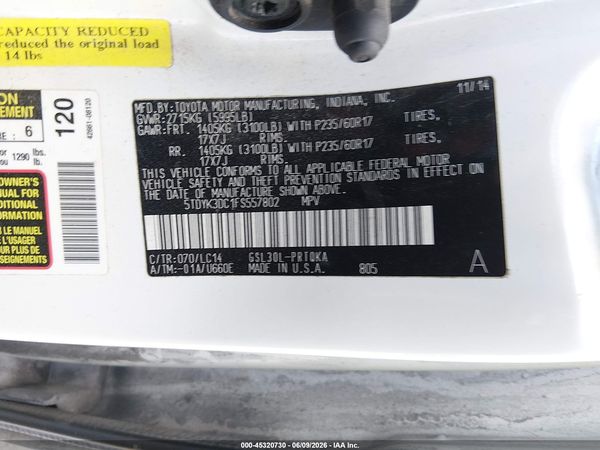 2015 TOYOTA SIENNA XLE PREMIUM 8 PASSENGER