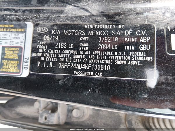 2019 KIA FORTE LXS