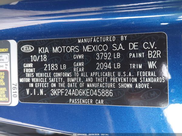 2019 KIA FORTE LXS